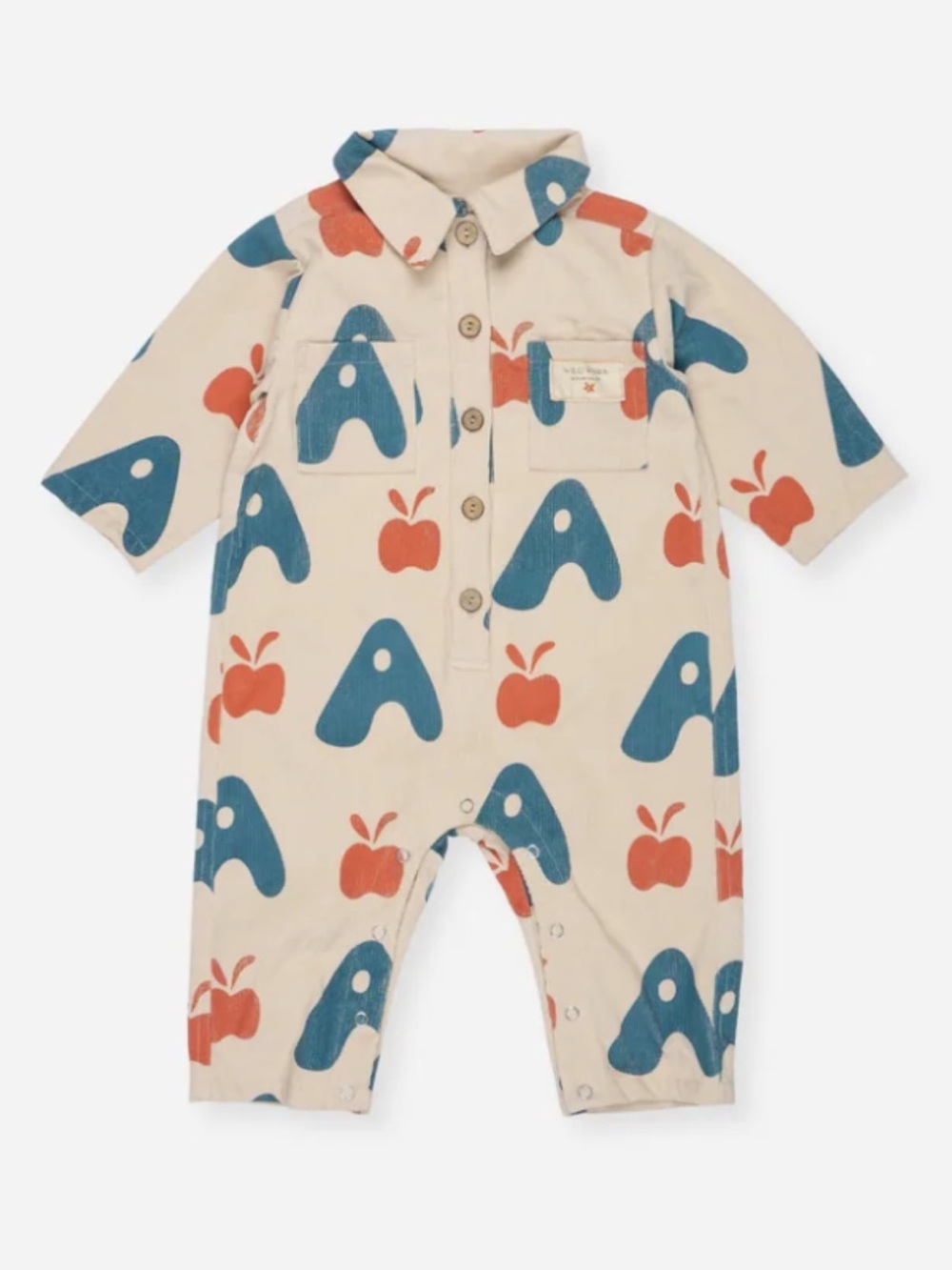 Unisex Corduroy Apple & Blue Print Romper